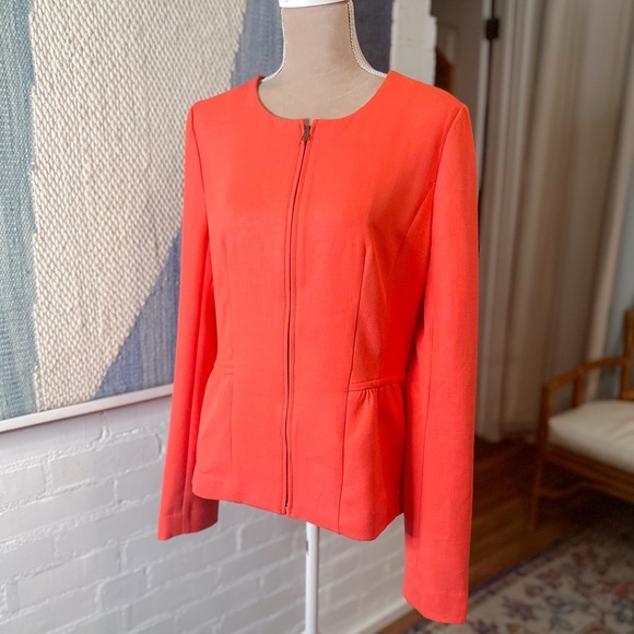 LOFT Jackets & Blazers - NWT Loft Coral Zip Up Heavy Knit Blazer with Peplum Detail
